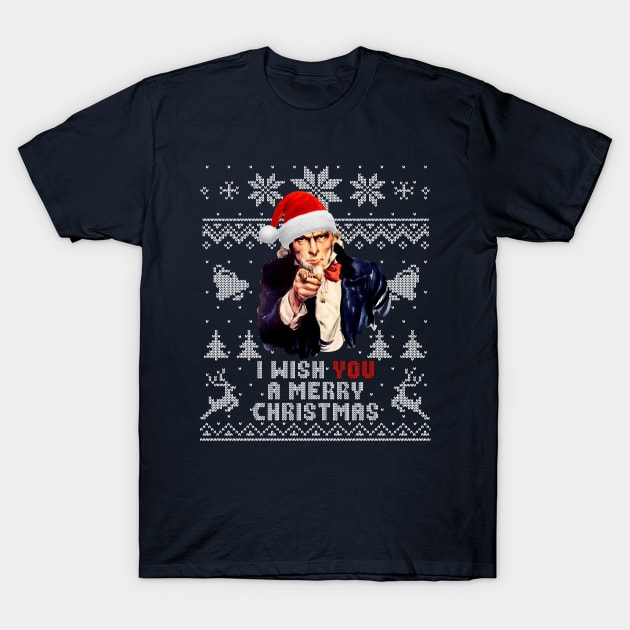 Uncle Sam I Wish You A Merry Christmas Holiday Pattern T-Shirt by Nerd_art